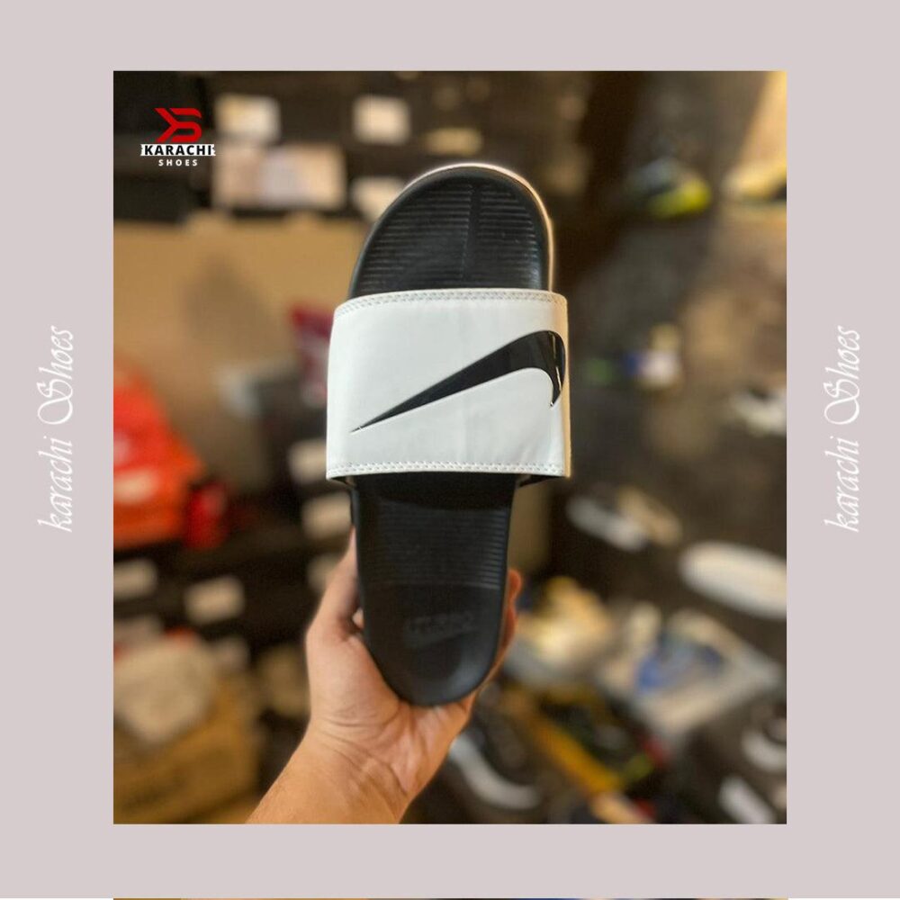 NK Toorboo Slide (White Black) - Karachi Shoes