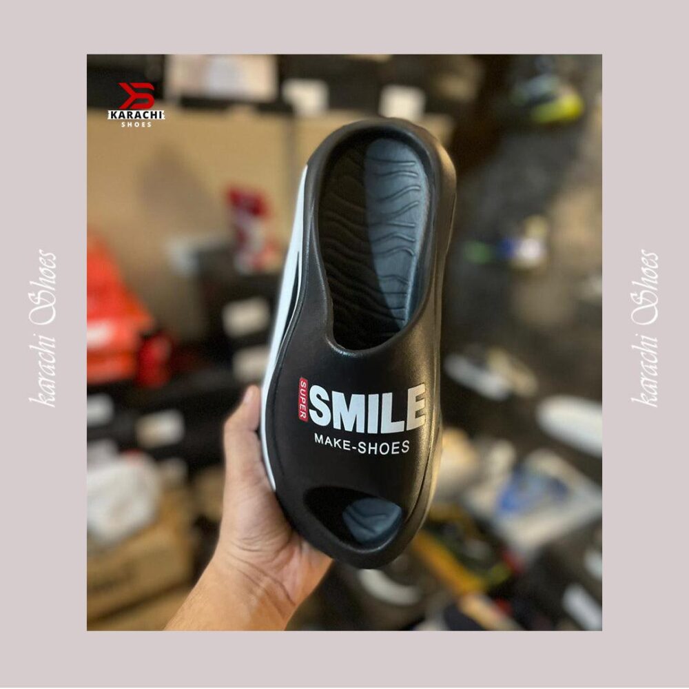 Smile Foam Winter Slipper (Black and White) - Karachi Shoes