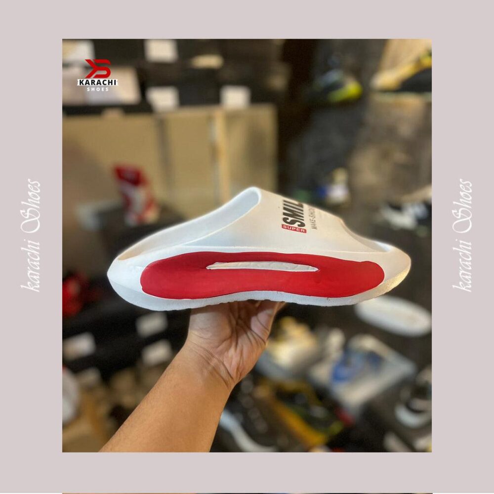 Smile Foam Winter Slipper (White and Red) - Karachi Shoes