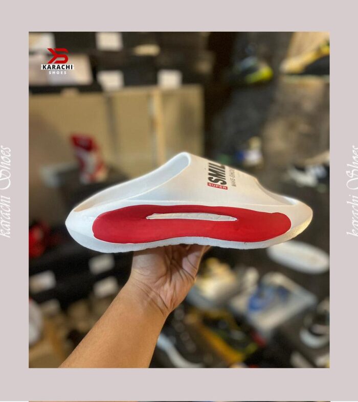 Smile Foam Winter Slipper (White and Red) - Karachi Shoes