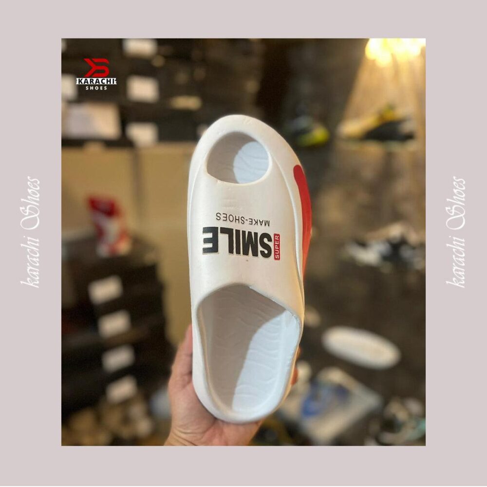 Smile Foam Winter Slipper (White and Red) - Karachi Shoes