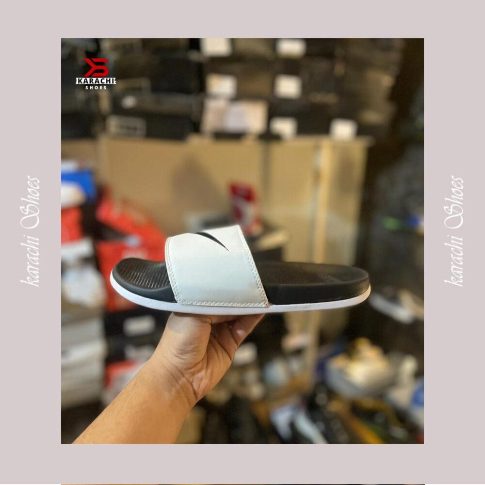 NK Toorboo Slide (White Black) - Karachi Shoes