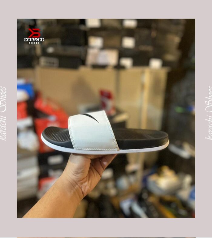 NK Toorboo Slide (White Black) - Karachi Shoes